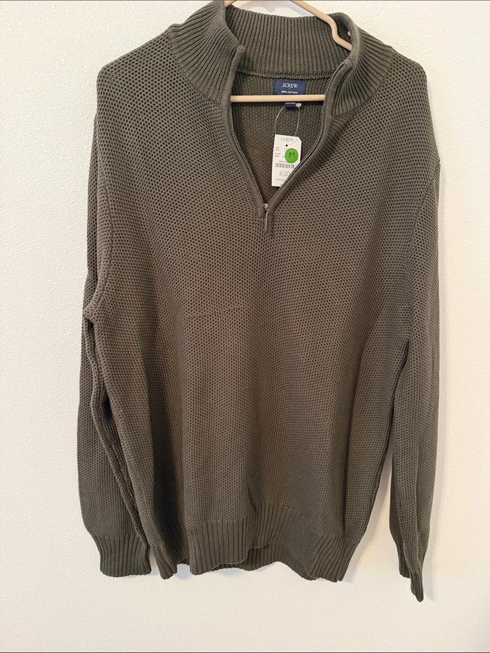 J. Crew Men’s Olive Green Half-Zip Knit Sweater